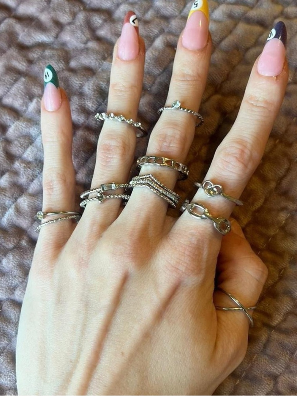 Silver stackable rings, set of 11 rings, retro minimalist jewelry